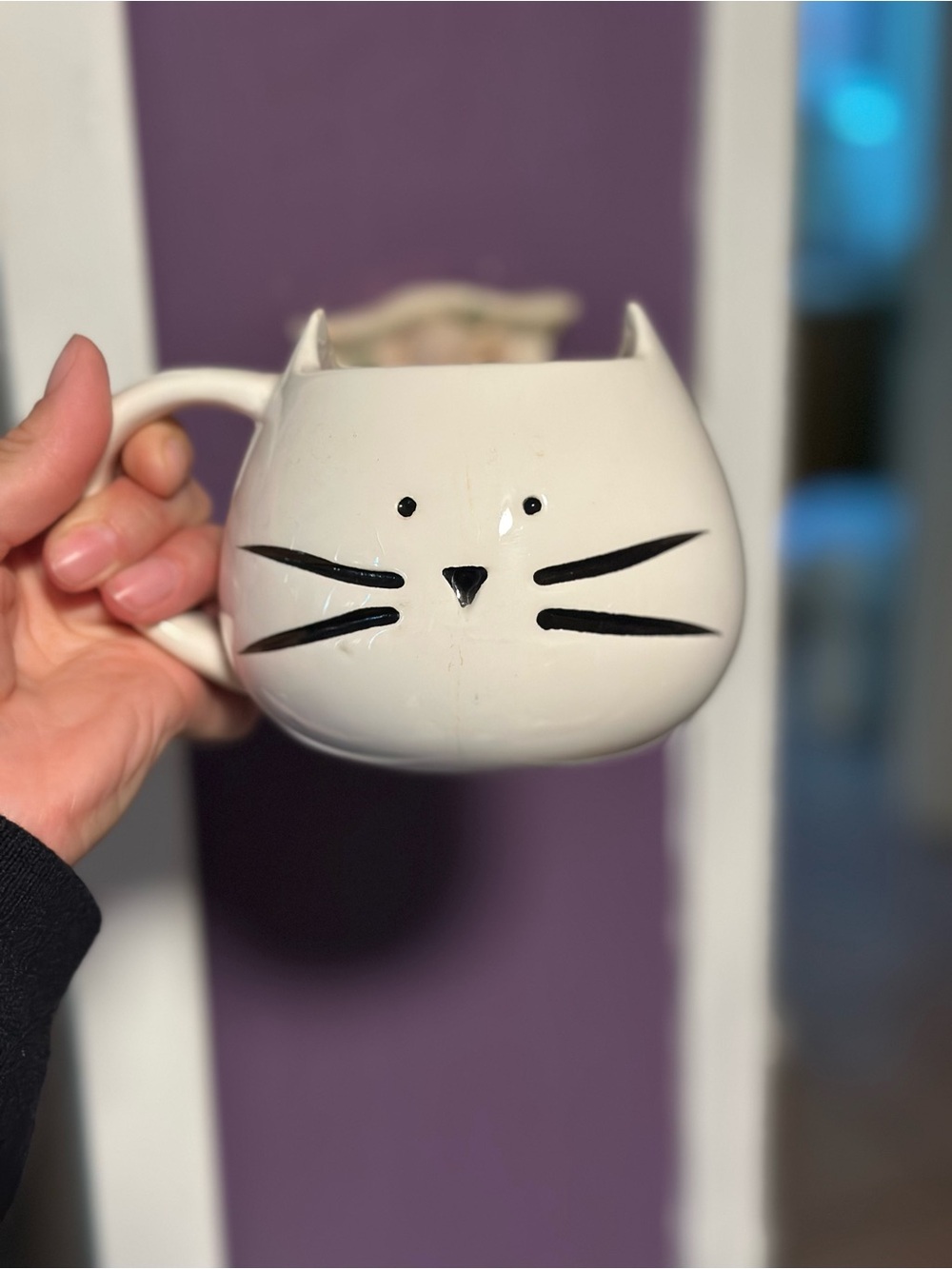 White Cat Face Ceramic Mug - Cute Pet-Themed Drinkware